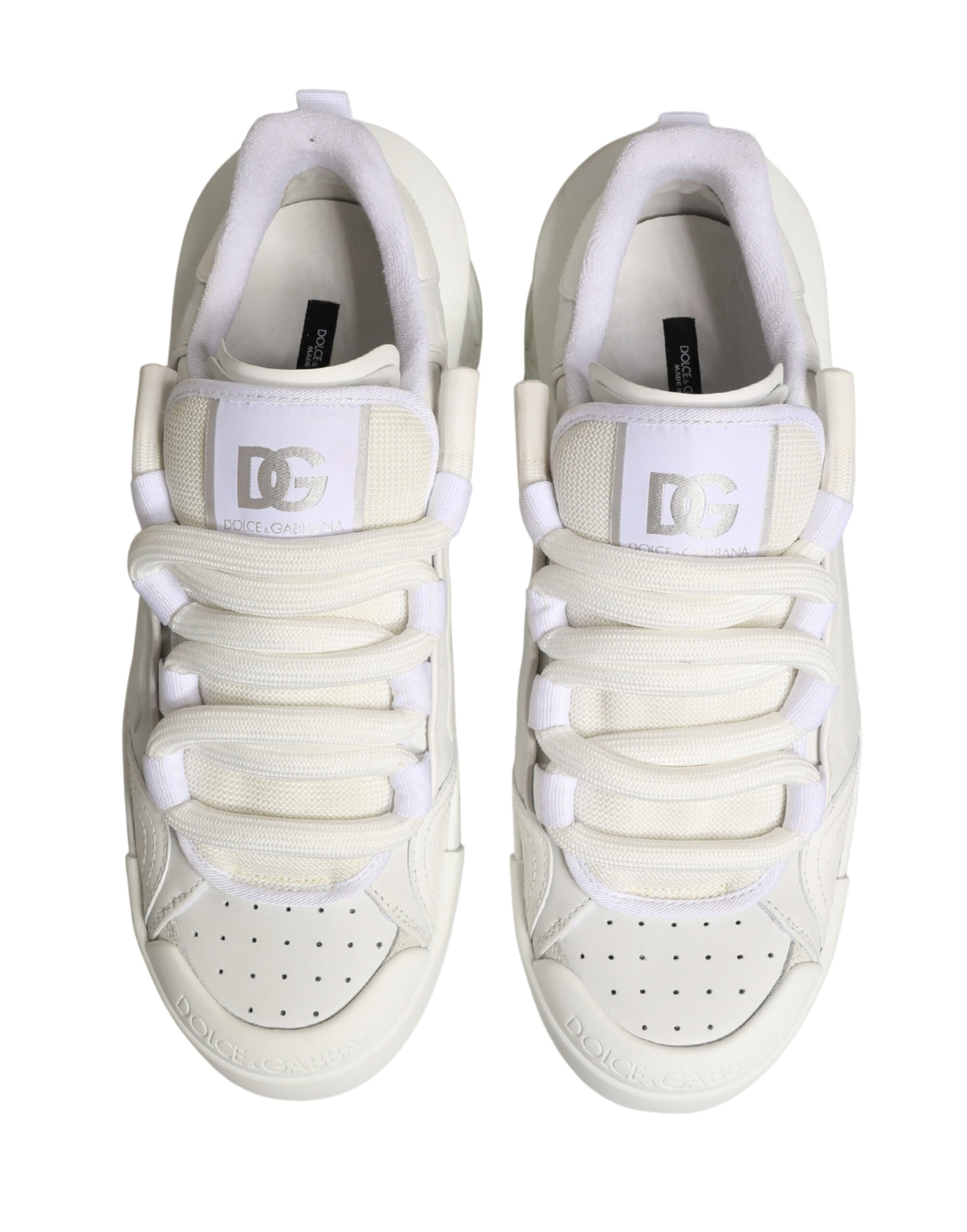 Dolce & Gabbana White Leather DG Logo Low Top Sneakers Shoes