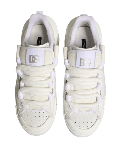 Dolce & Gabbana White Leather DG Logo Low Top Sneakers Shoes