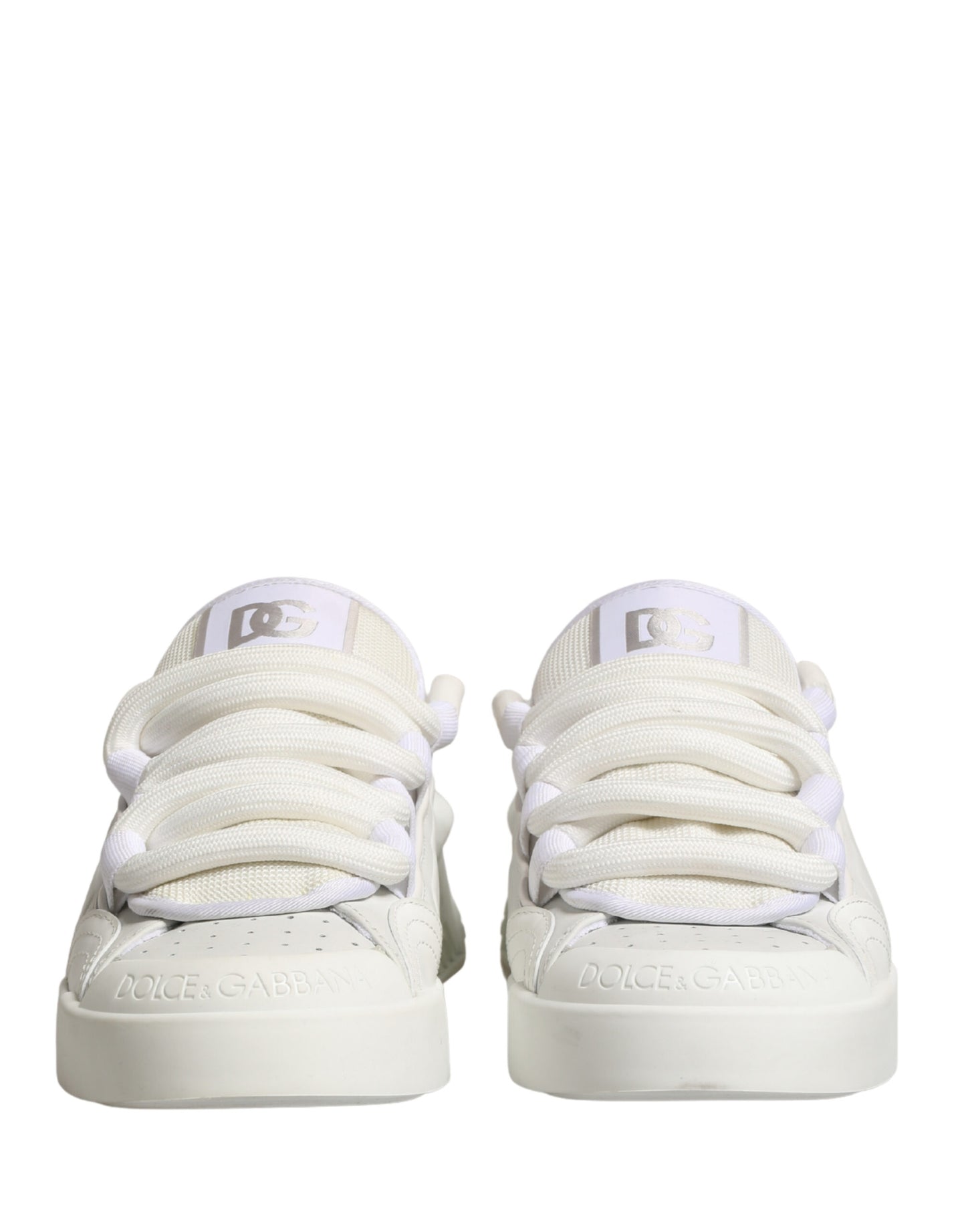 Dolce & Gabbana White Leather DG Logo Low Top Sneakers Shoes