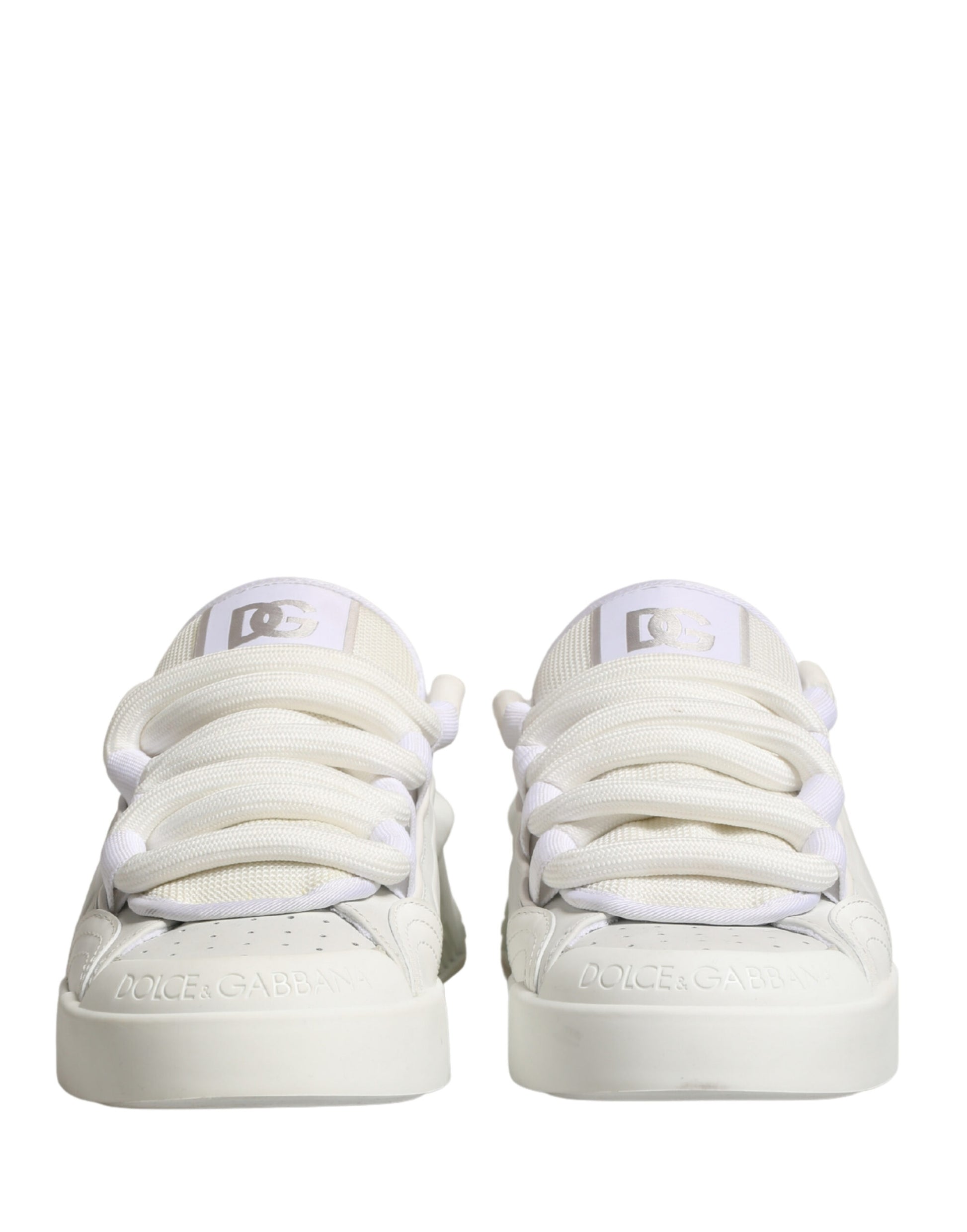 Dolce & Gabbana White Leather DG Logo Low Top Sneakers Shoes