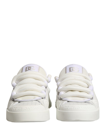 Dolce & Gabbana White Leather DG Logo Low Top Sneakers Shoes