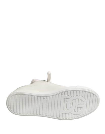 Dolce & Gabbana White Leather Shearling Fur Low Top Sneakers Shoes