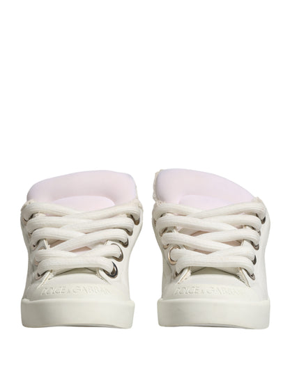 Dolce & Gabbana White Shearling Fur Bianco Low Top Sneakers Shoes