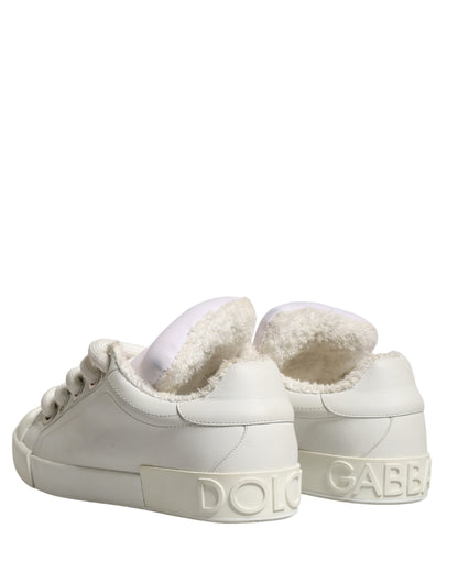 Dolce & Gabbana White Shearling Fur Bianco Low Top Sneakers Shoes