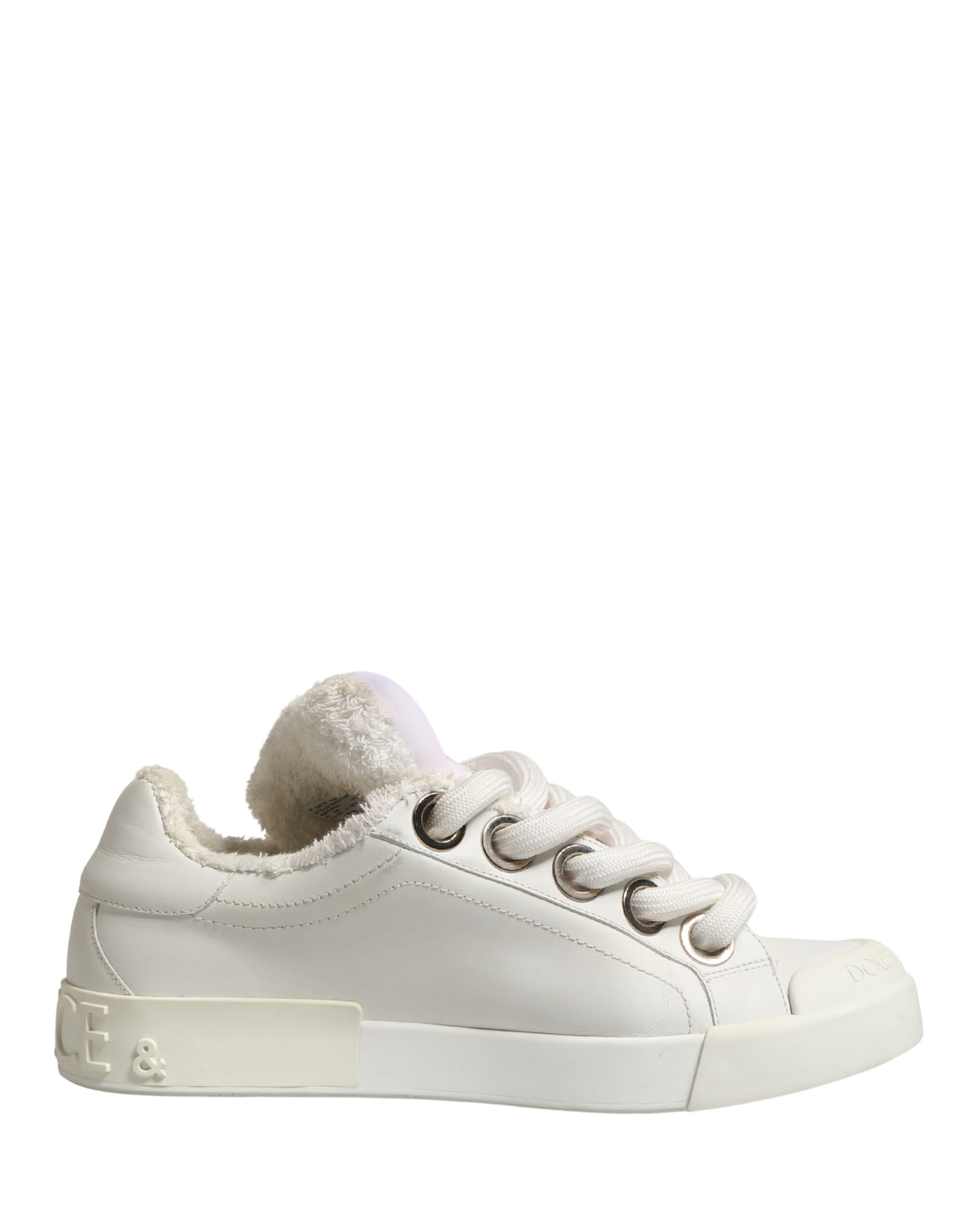 Dolce & Gabbana White Shearling Fur Bianco Low Top Sneakers Shoes