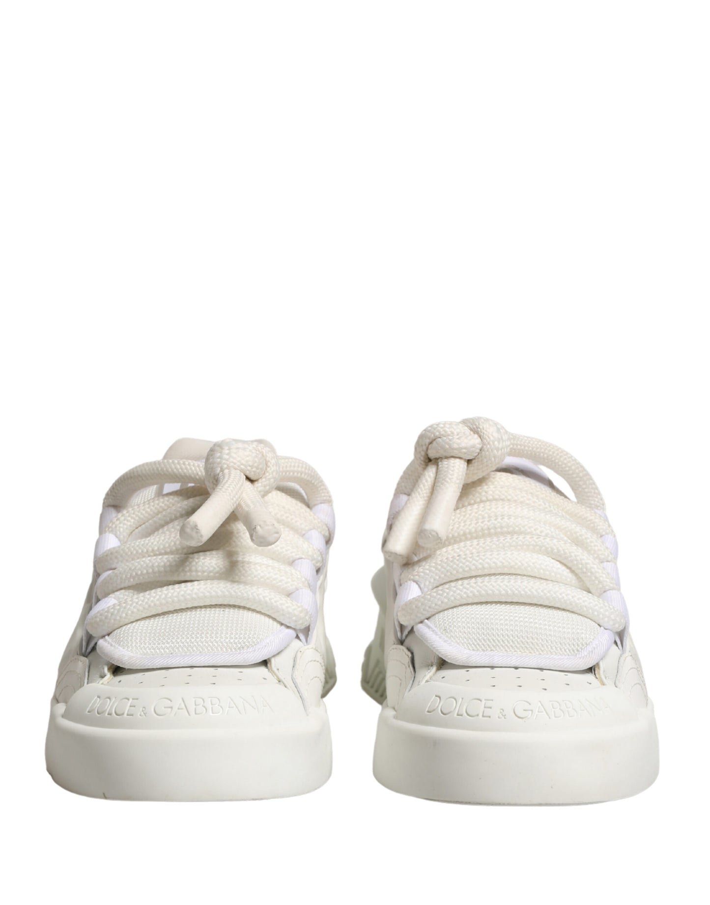 Dolce & Gabbana White Leather DG Logo Lace Up Sneakers Shoes