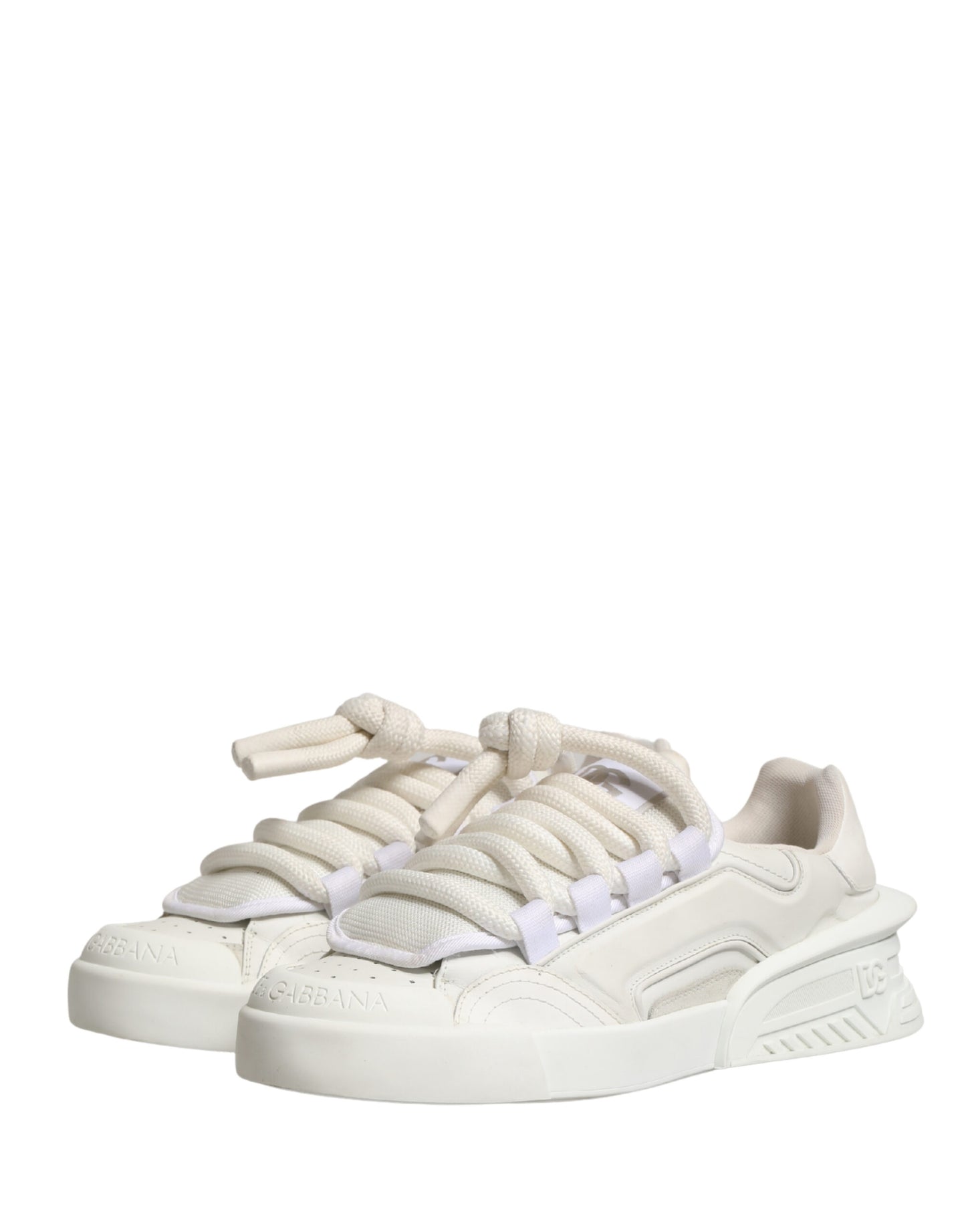 Dolce & Gabbana White Leather DG Logo Lace Up Sneakers Shoes