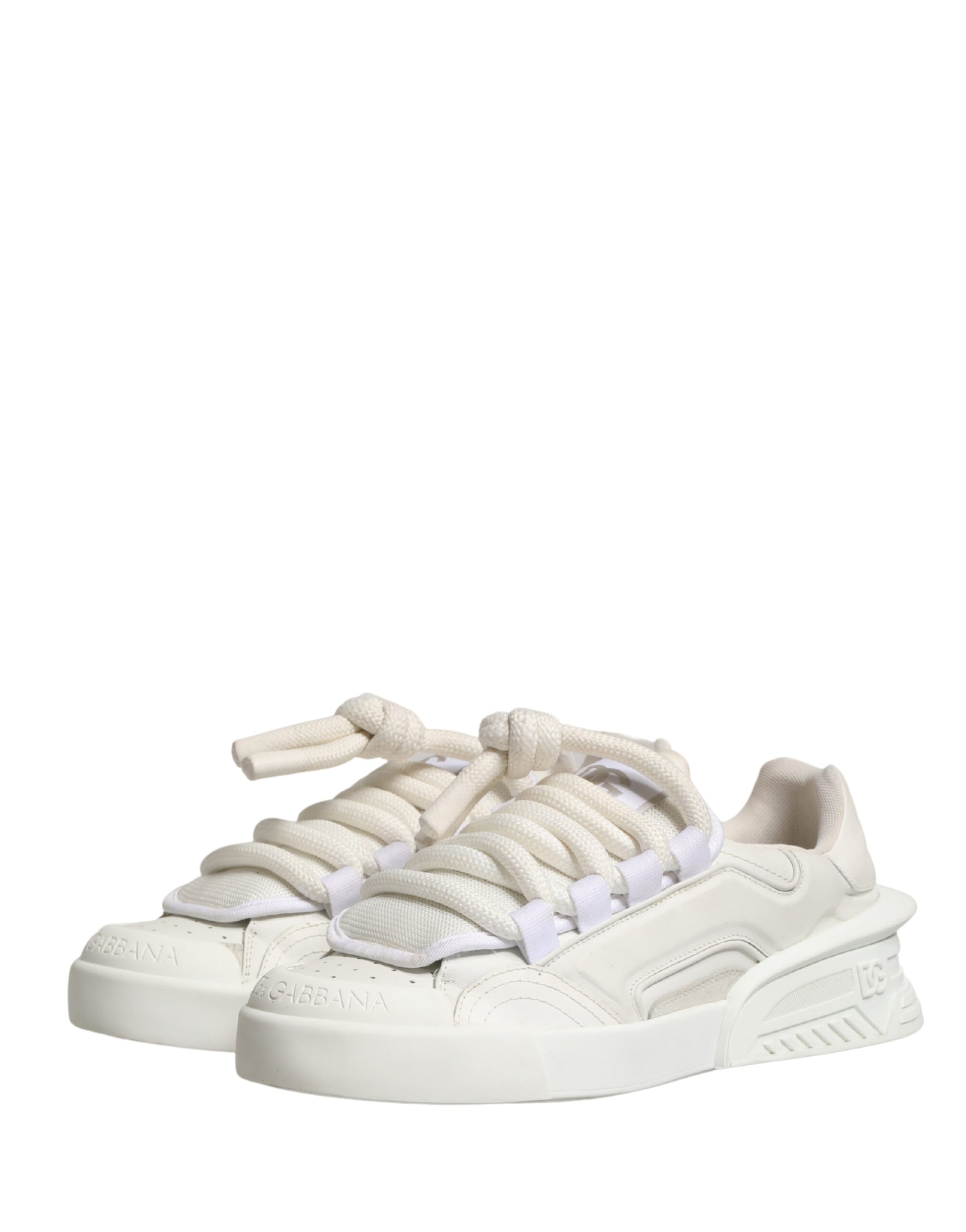 Dolce & Gabbana White Leather DG Logo Lace Up Sneakers Shoes