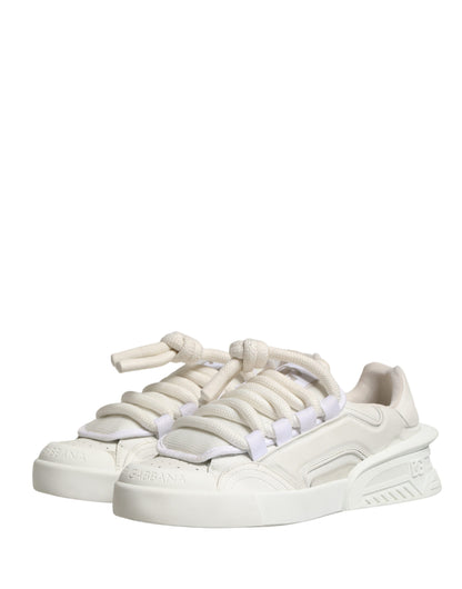 Dolce & Gabbana White Leather DG Logo Lace Up Sneakers Shoes