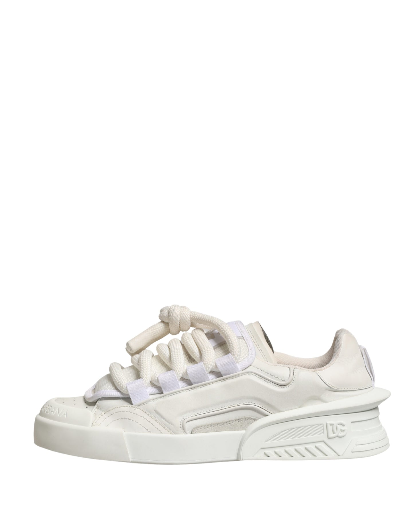 Dolce & Gabbana White Leather DG Logo Lace Up Sneakers Shoes