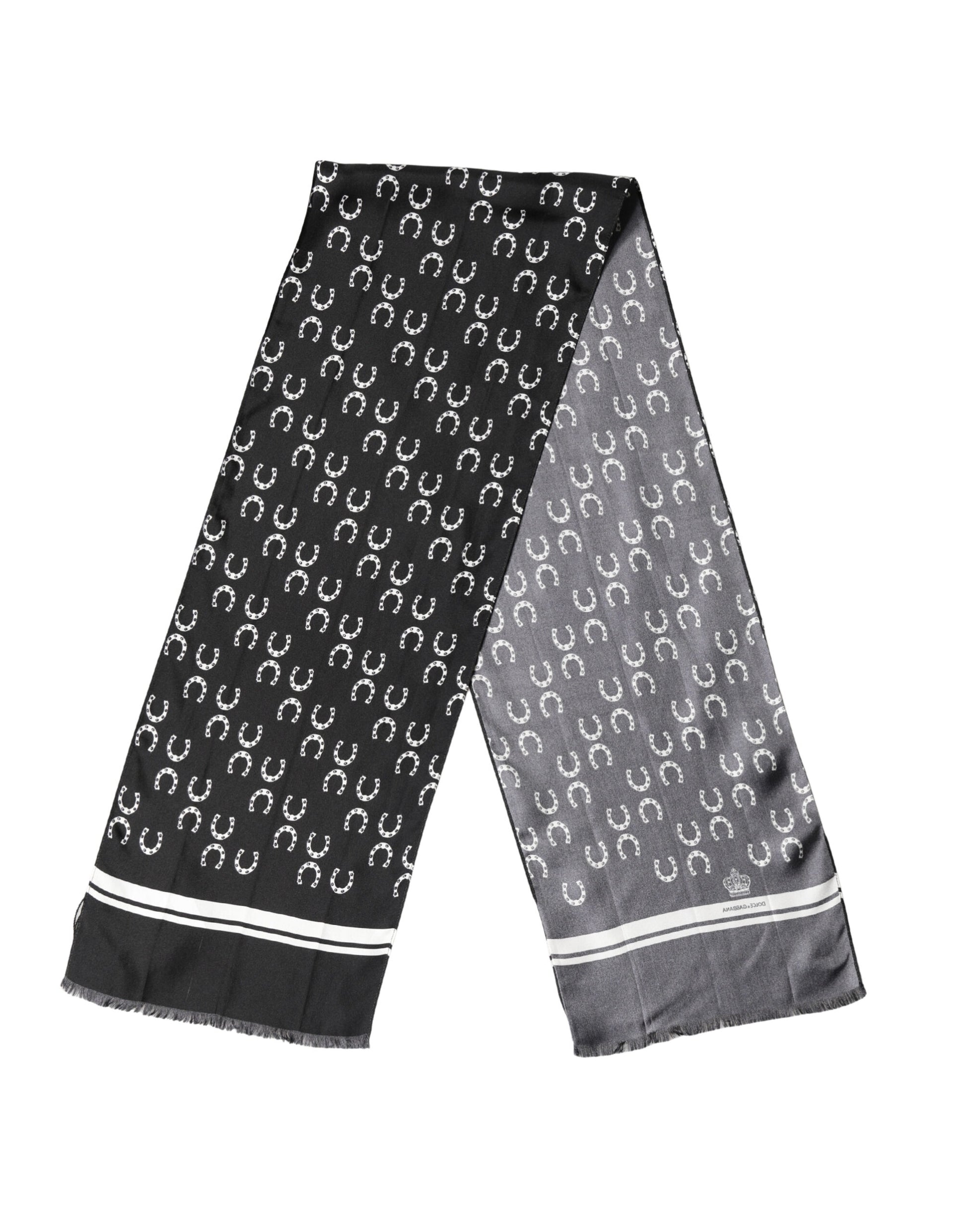 Dolce & Gabbana Black Horseshoe Silk Neck Foulard 136cm x 23cm Men Scarf