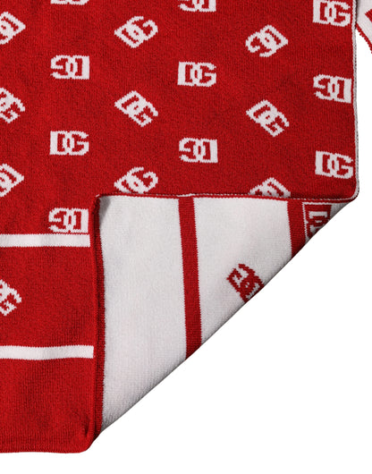 Dolce & Gabbana Red White Logo Print Foulard 201cm x 40.5cm  Men Scarf