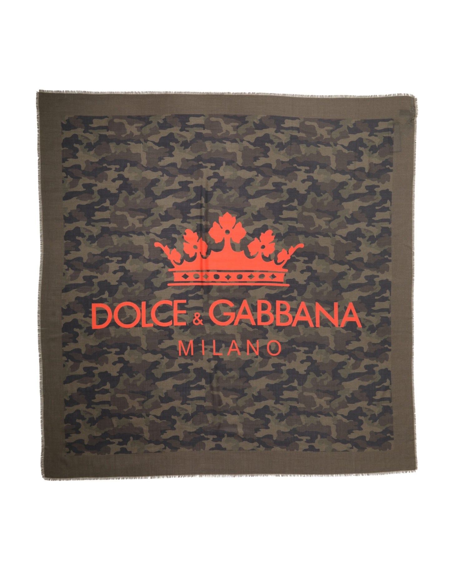 Dolce & Gabbana Green Camouflage Logo Cashmere 138cm x 137cm Men Scarf