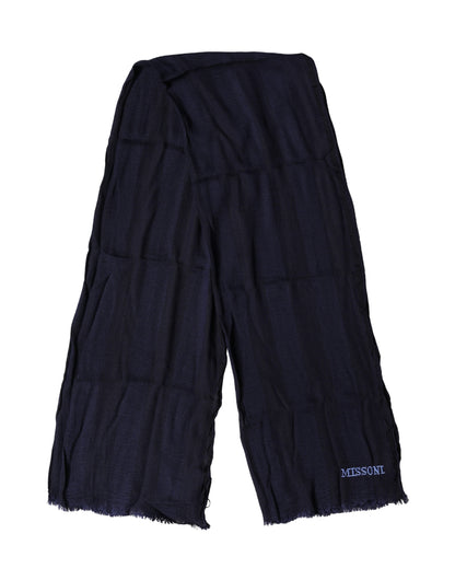 Dolce & Gabbana Dark Blue Wool Knit Unisex Wrap Fringe Shawl 170cm x 60cm Scarf