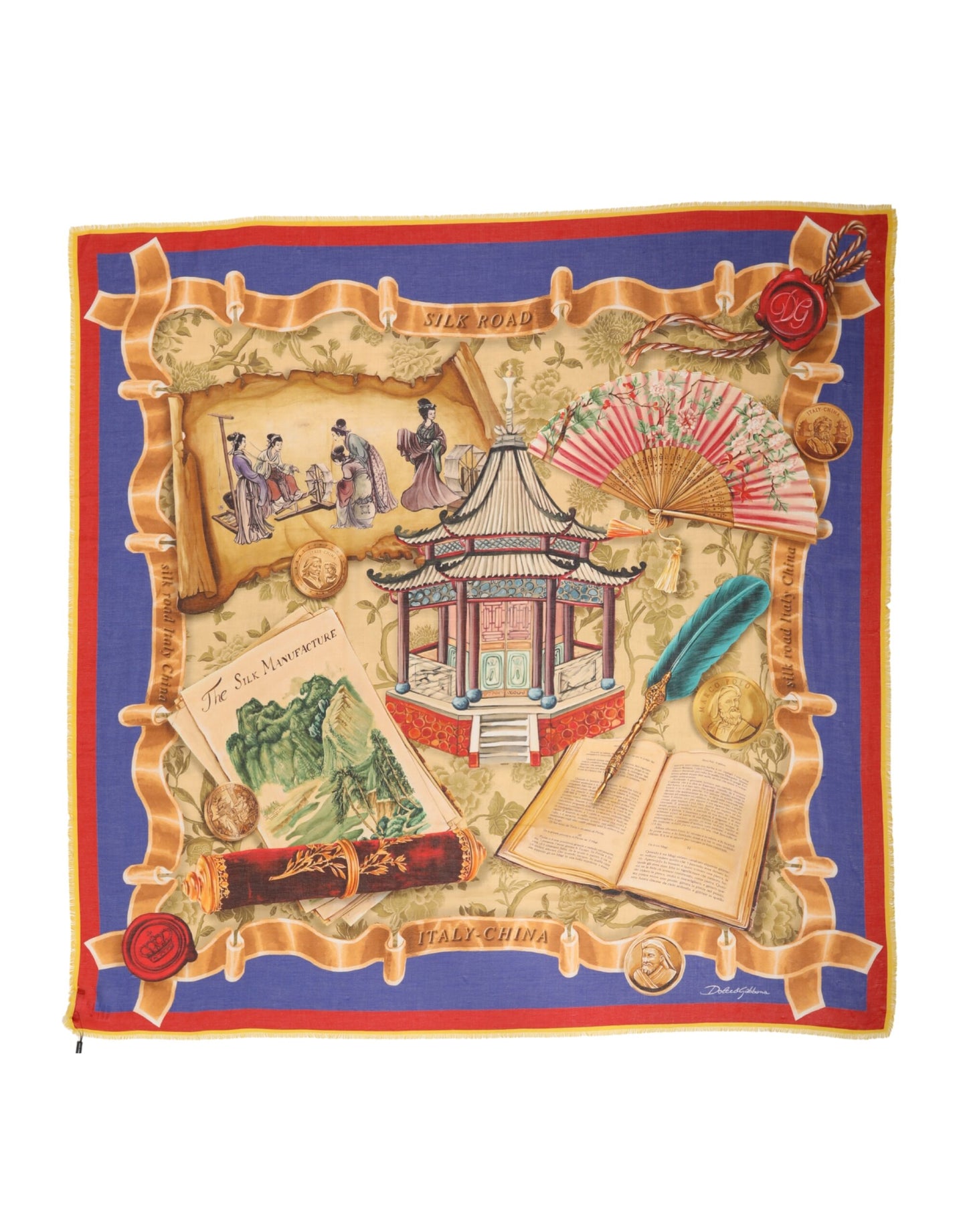 Dolce & Gabbana Multicolor Italy China Shawl Wrap 140cm x 130cm  Scarf
