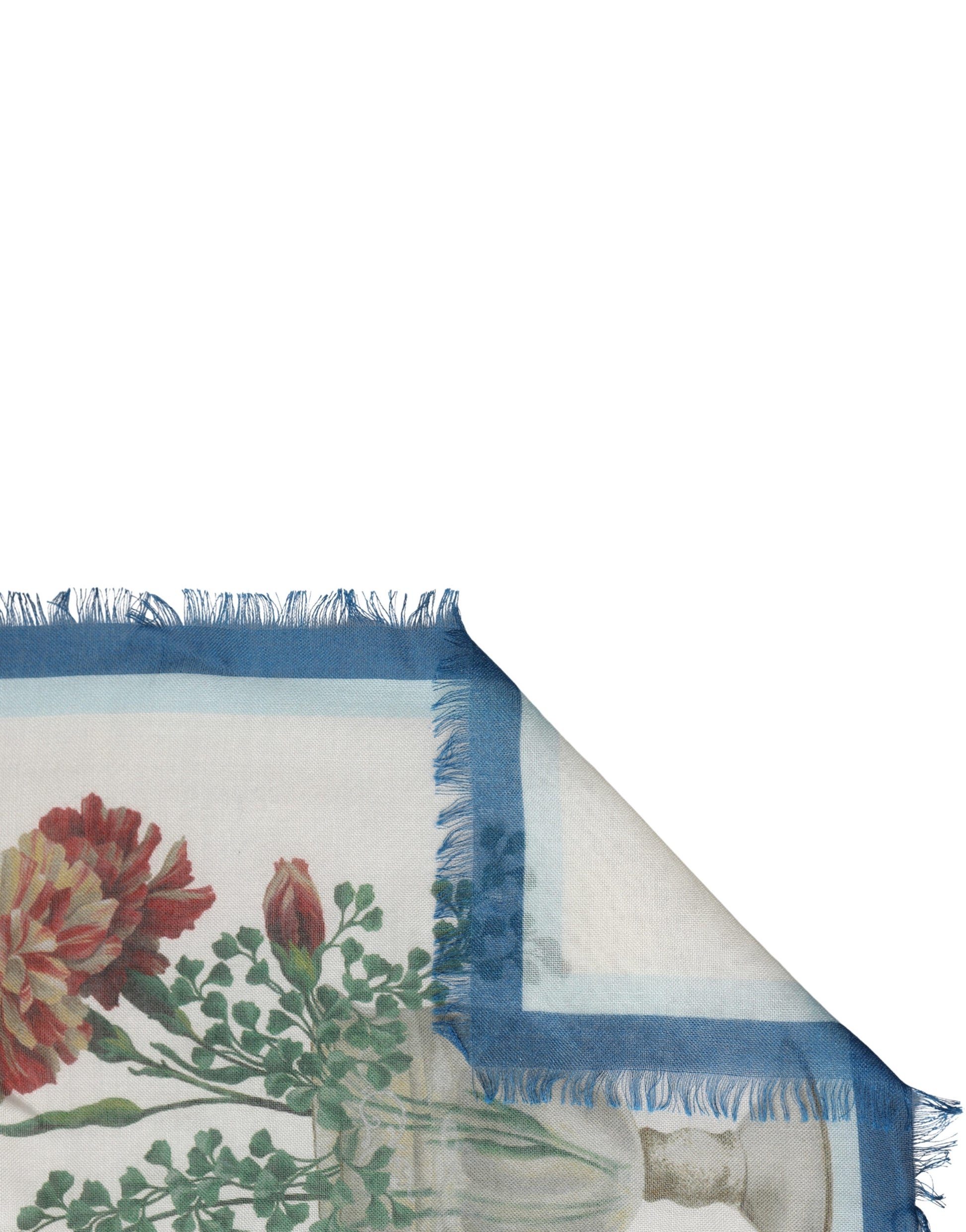 Dolce & Gabbana White Flower Vase Cashmere Stole Wrap 132cm x 128cm Scarf