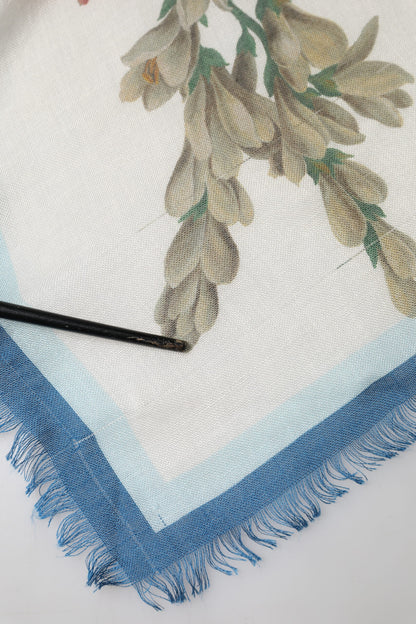 Dolce & Gabbana White Flower Vase Cashmere Stole Wrap 132cm x 128cm Scarf