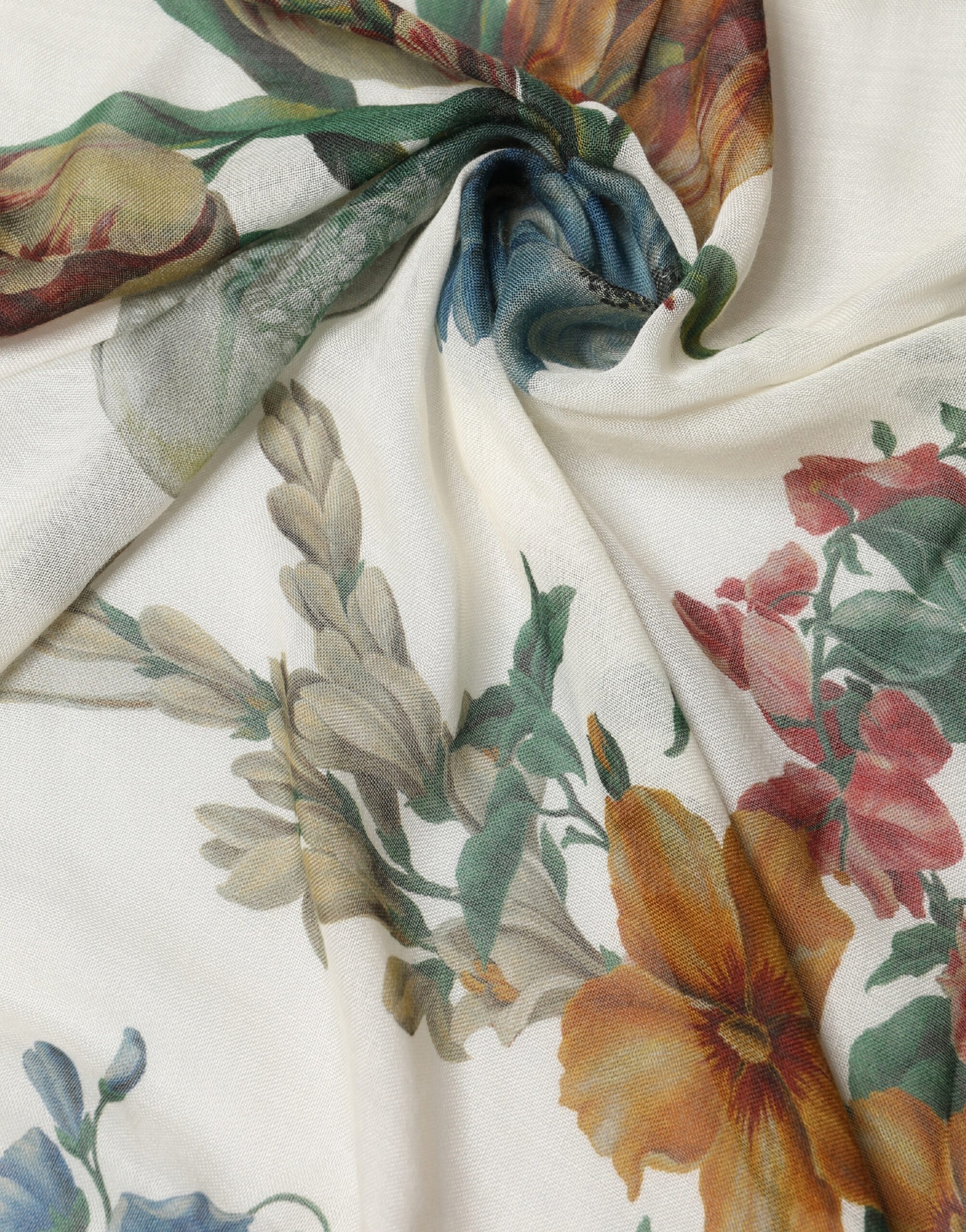 Dolce & Gabbana White Flower Vase Cashmere Stole Wrap 132cm x 128cm Scarf