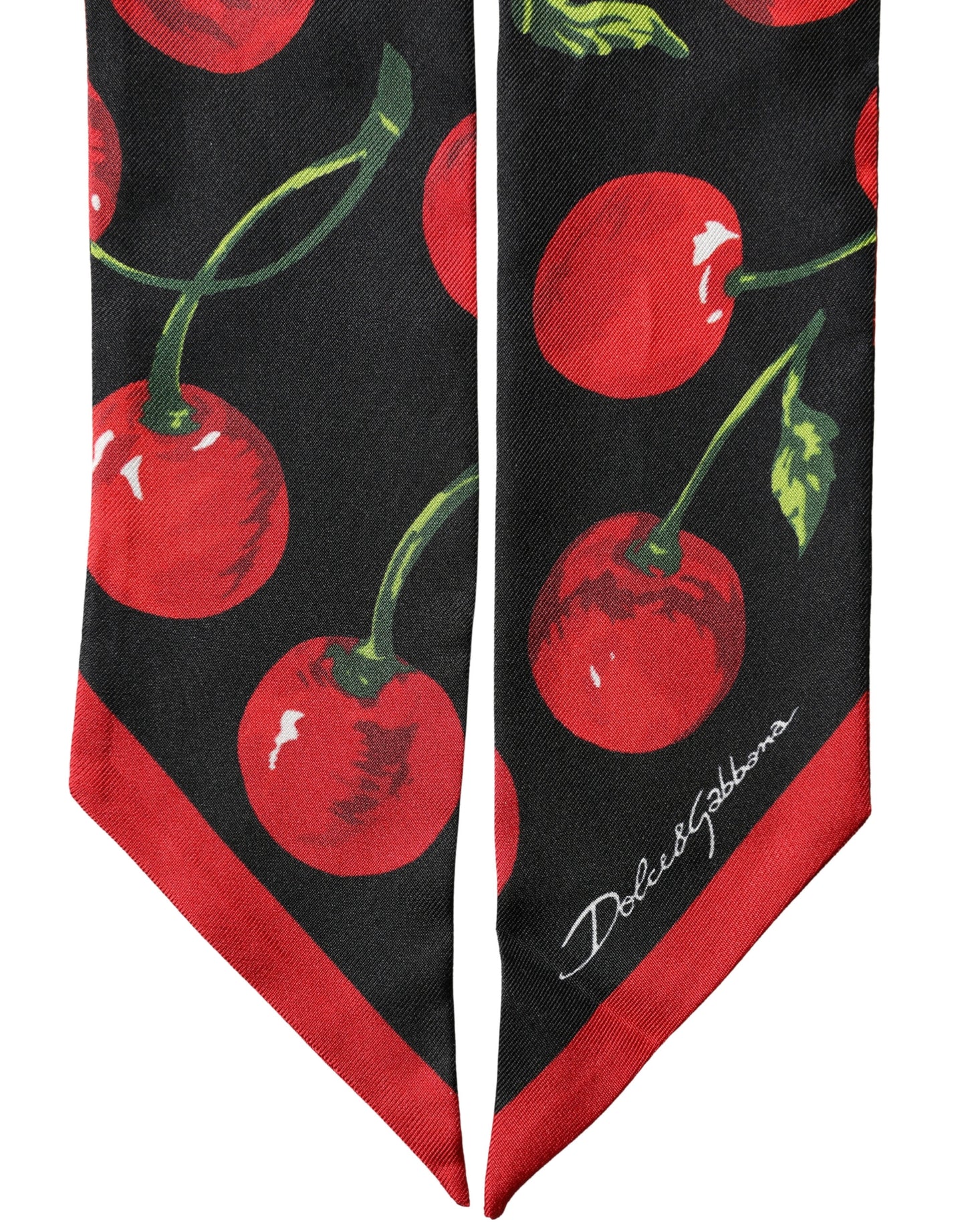 Dolce & Gabbana Black Cherry Silk Neck Wrap Stole 100cm x 6cm Scarf