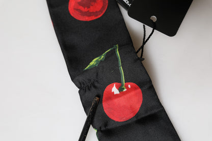 Dolce & Gabbana Black Cherry Silk Neck Wrap Stole 100cm x 6cm Scarf