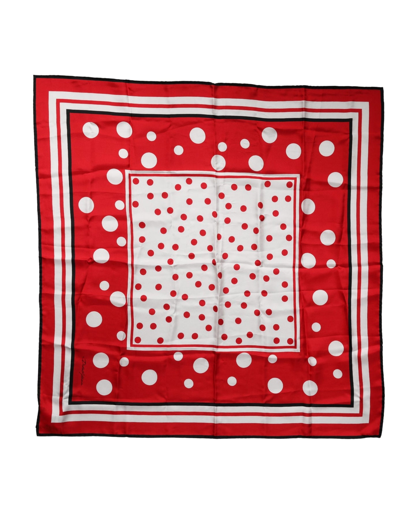 Dolce & Gabbana Red White Polka Dot Square Foulard 90cm x 88cm Scarf