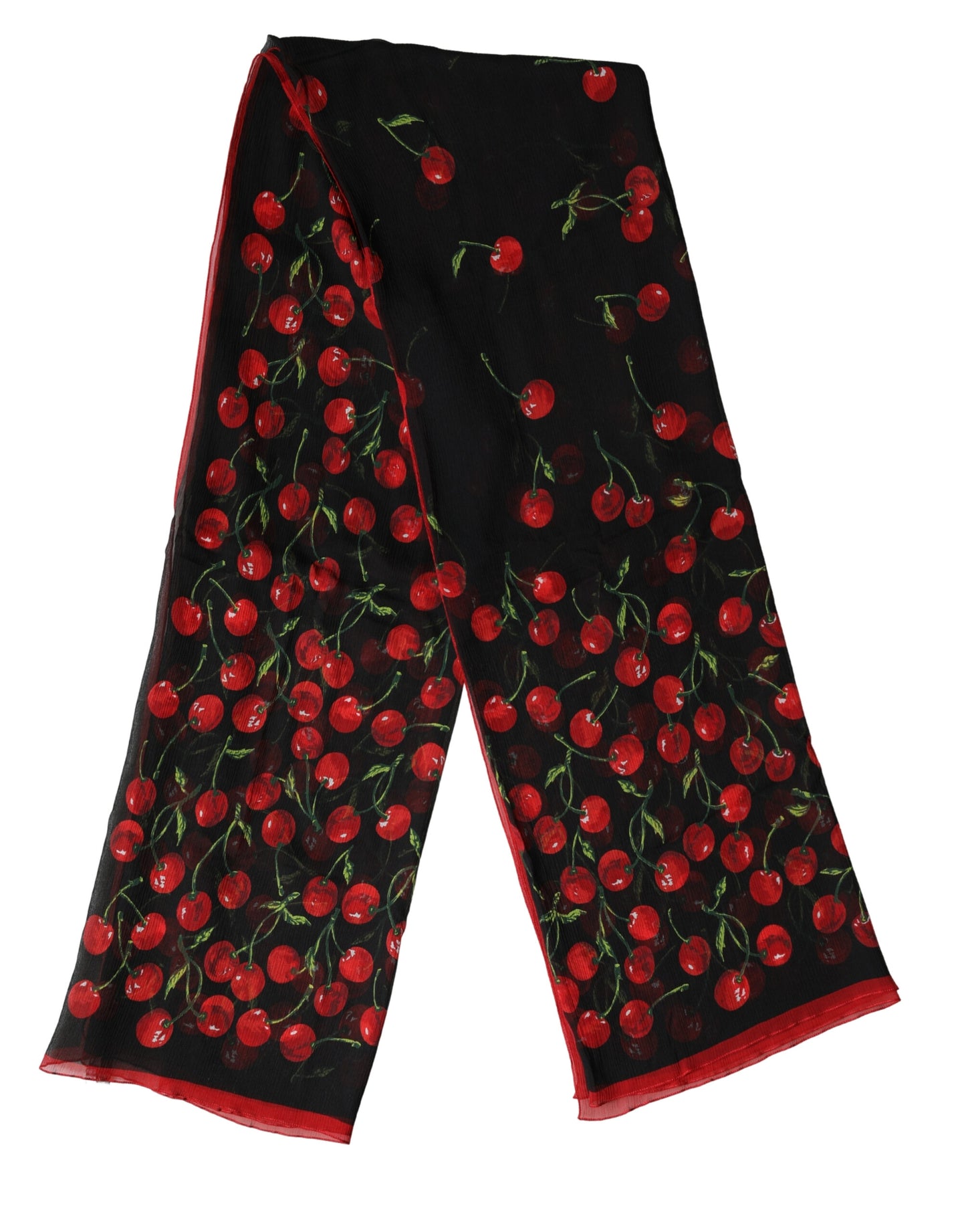 Dolce & Gabbana Black Cherry Print Silk Shawl Stole 190cm x 122cm Scarf