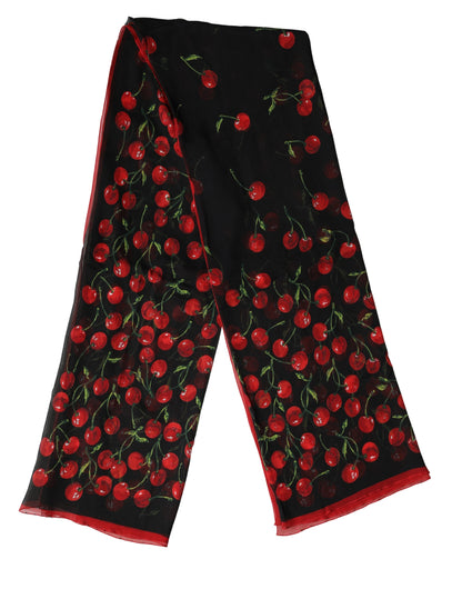 Dolce & Gabbana Black Cherry Print Silk Shawl Stole 190cm x 122cm Scarf