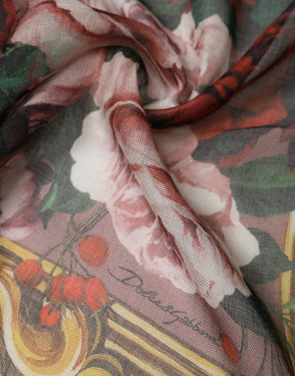 Dolce & Gabbana Multicolor Floral Cashmere Square Stole 134cmx134cm Scarf