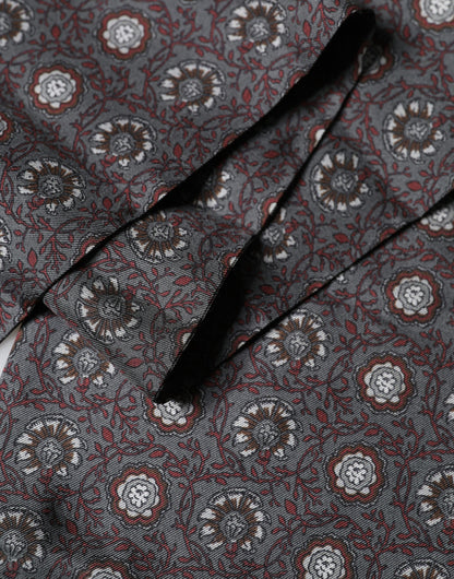 Dolce & Gabbana Grey Red Silk Medallion Print Neck Wrap Scarf