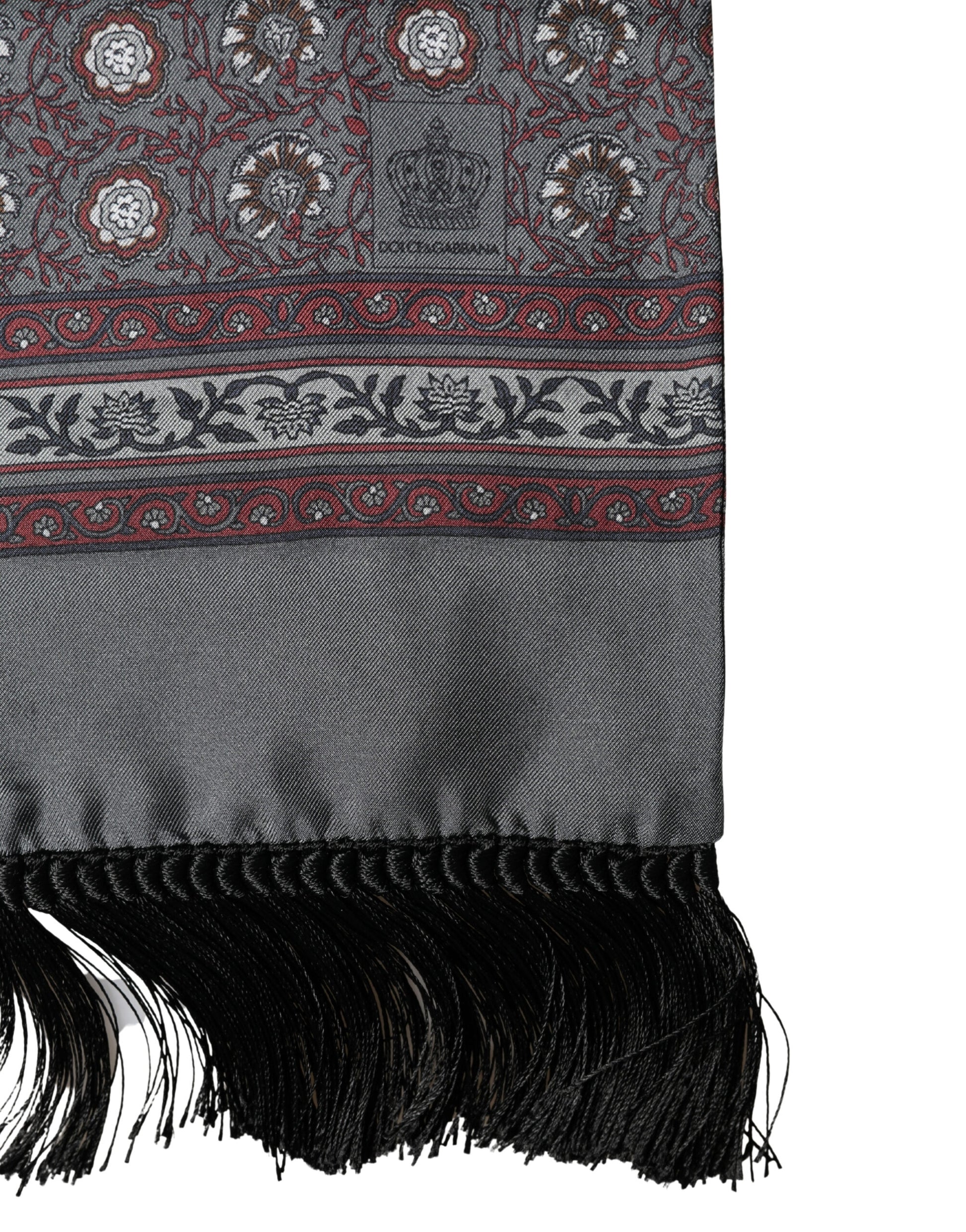Dolce & Gabbana Grey Red Silk Medallion Print Neck Wrap Scarf