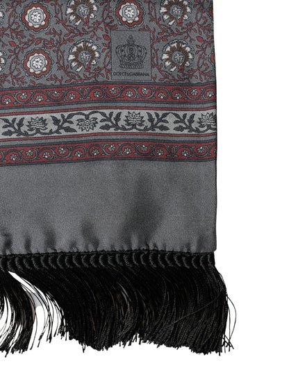 Dolce & Gabbana Grey Red Silk Medallion Print Neck Wrap Scarf