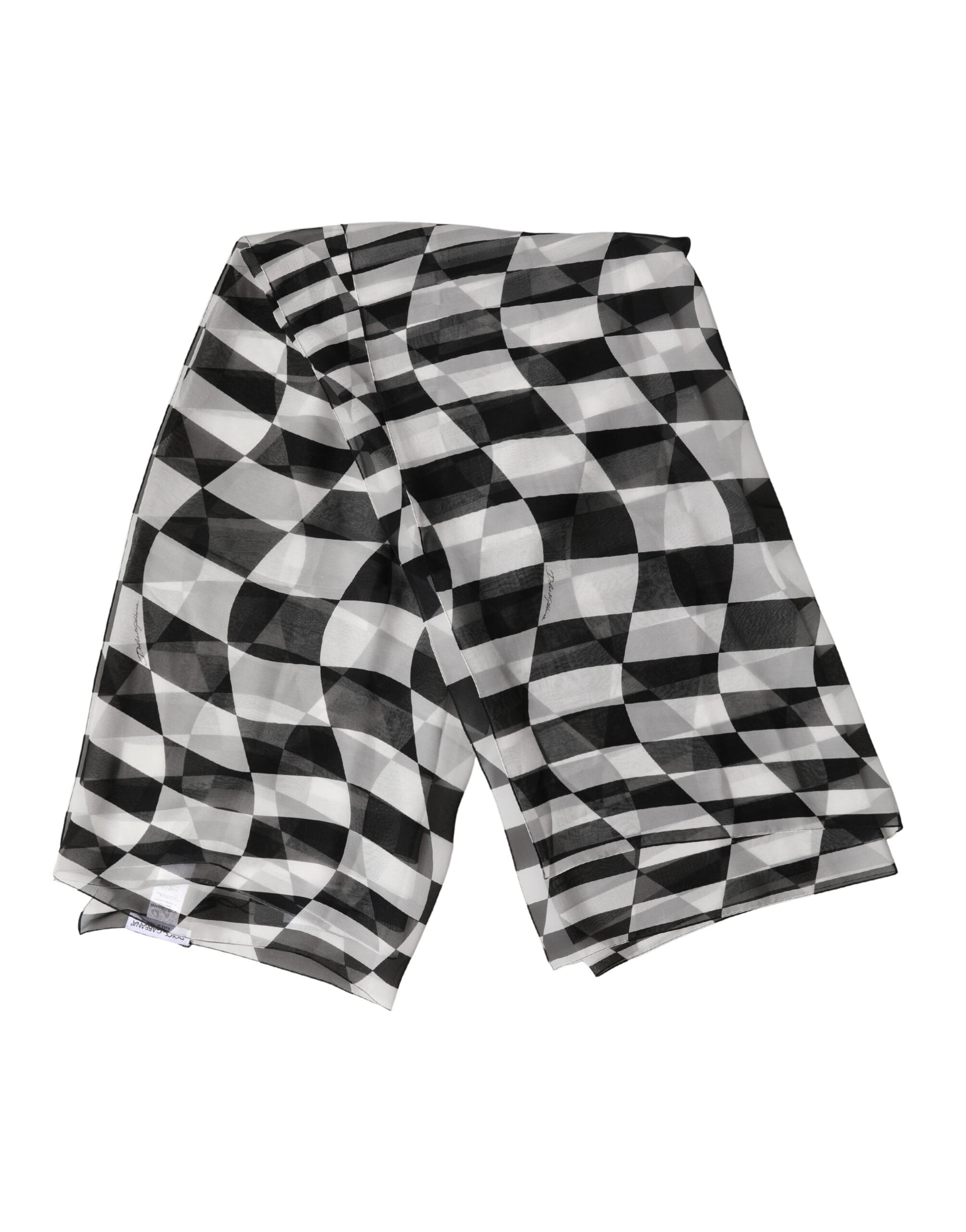 Dolce & Gabbana Black White Check Silk Wrap Foulard 133cm x 132cm Scarf