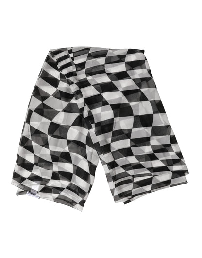 Dolce & Gabbana Black White Check Silk Wrap Foulard 133cm x 132cm Scarf