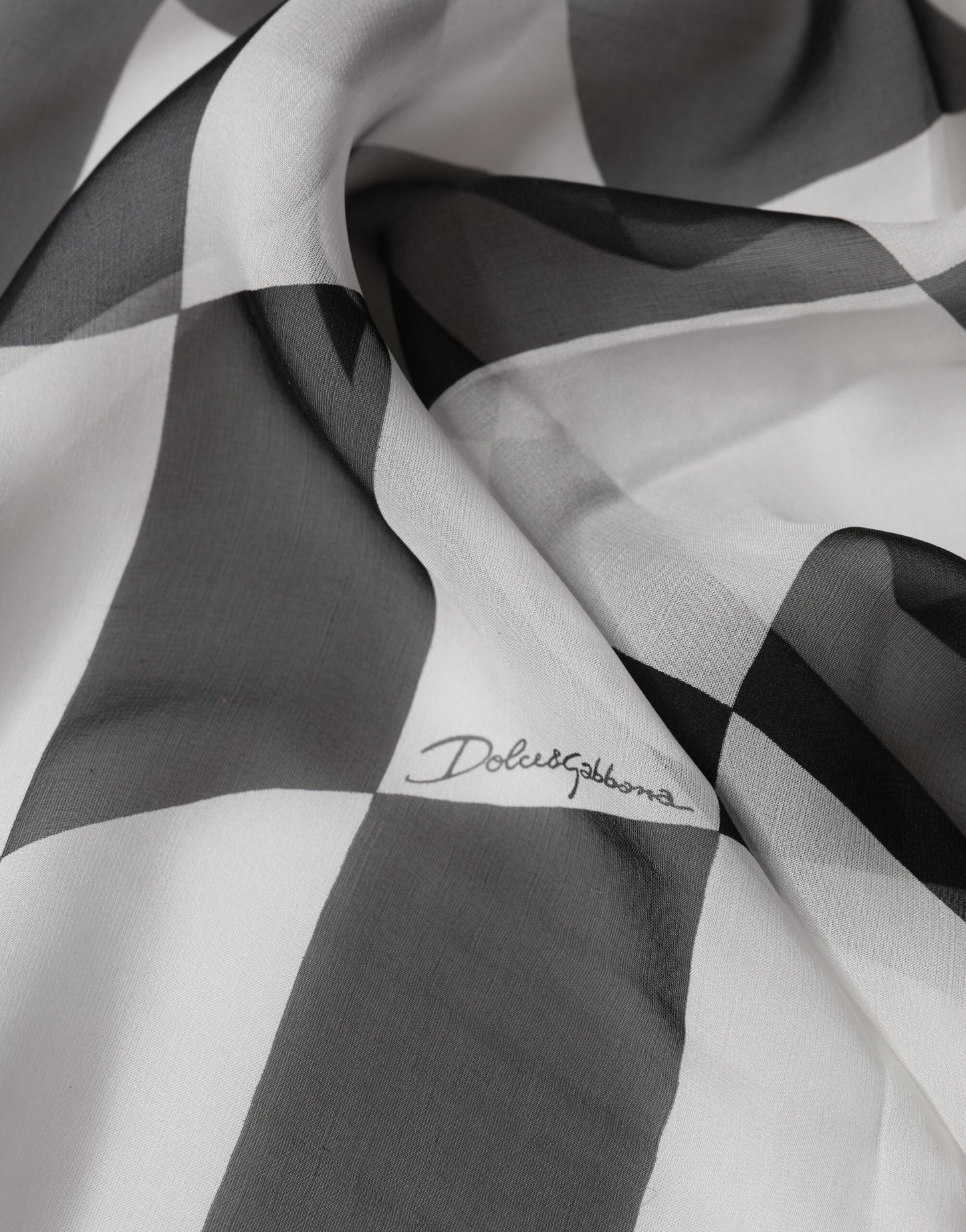 Dolce & Gabbana Black White Check Silk Wrap Foulard 133cm x 132cm Scarf