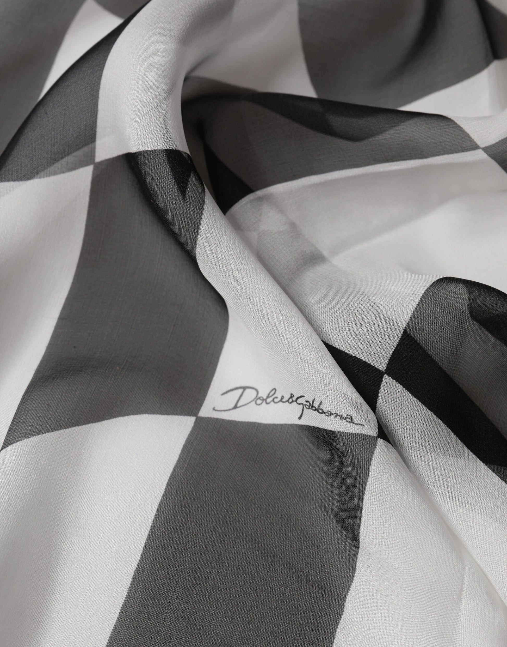 Dolce & Gabbana Black White Check Silk Wrap Foulard 133cm x 132cm Scarf
