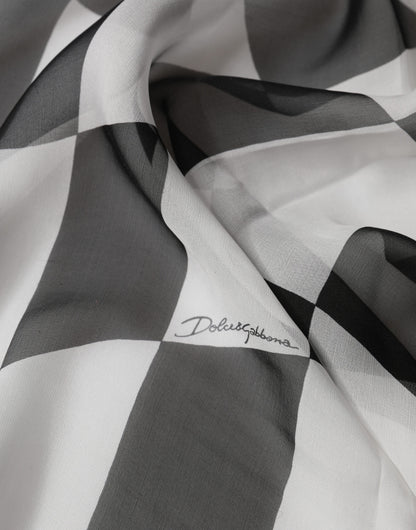 Dolce & Gabbana Black White Check Silk Wrap Foulard 133cm x 132cm Scarf