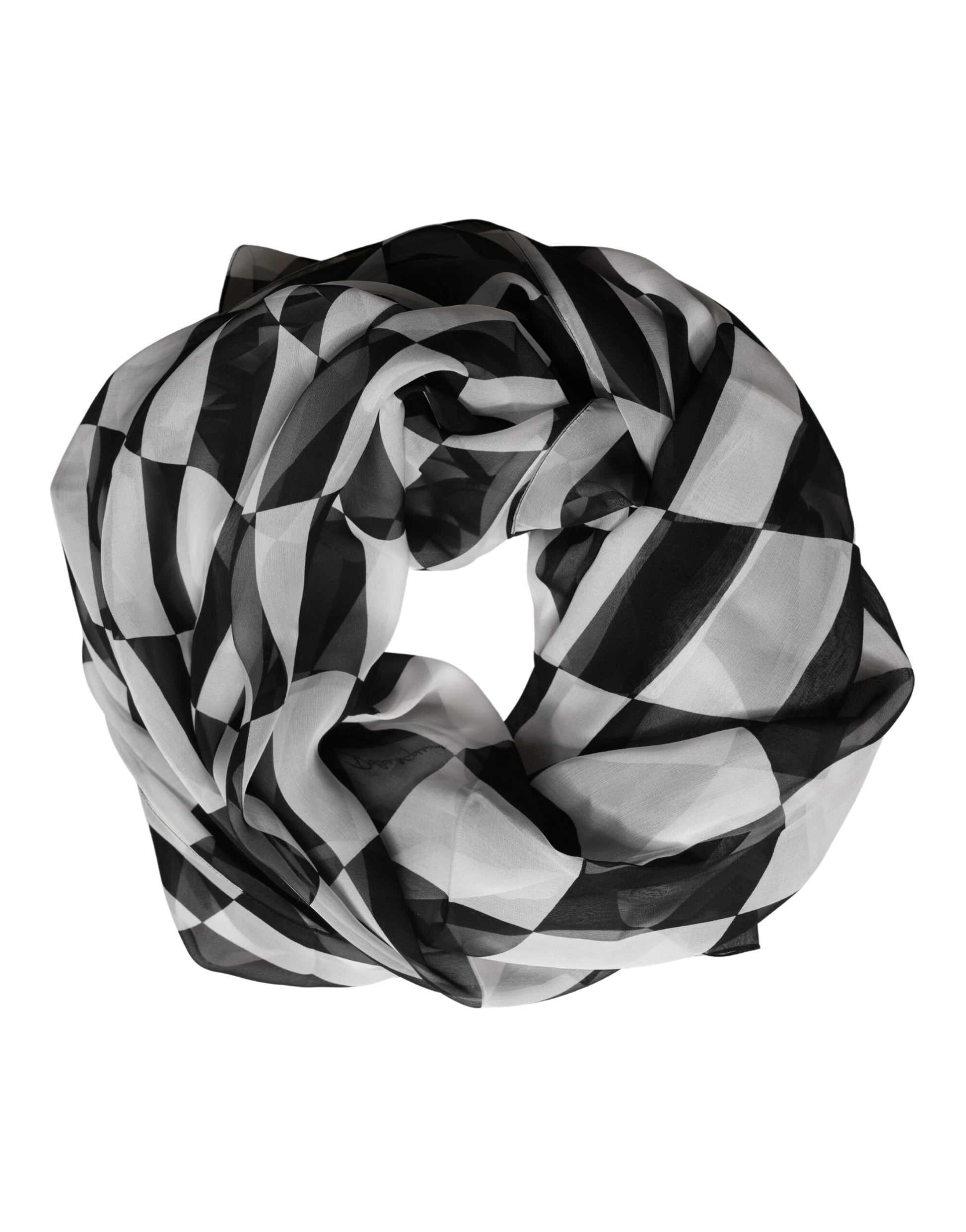Dolce & Gabbana Black White Check Silk Wrap Foulard 133cm x 132cm Scarf