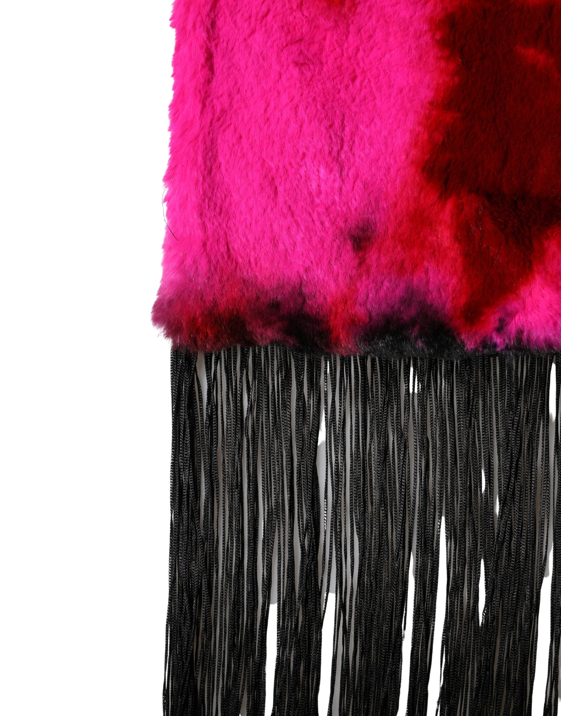 Dolce & Gabbana Pink Black Faux Fur Neck Wrap Fringes 200cm x 59cm Scarf