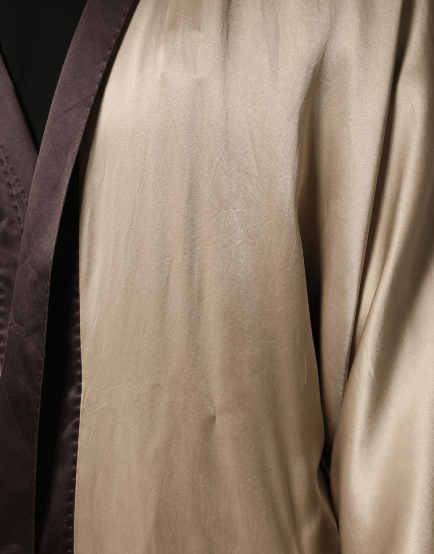 Dolce & Gabbana Beige Silk Satin Long Coat Robe Jacket