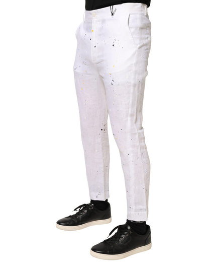 Daniele Alessandrini White Paint Print SkinnyFit Trouser Pants