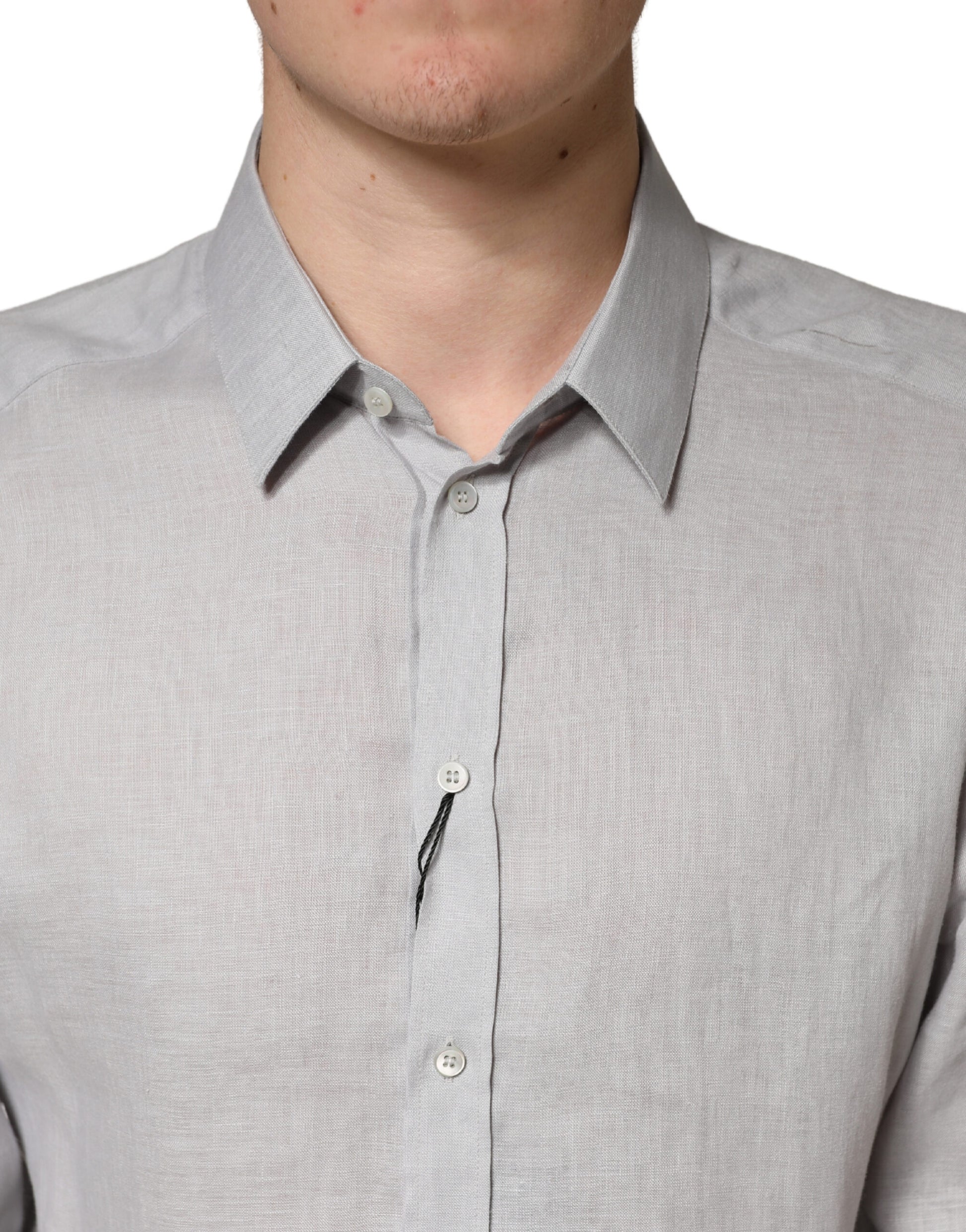 Dolce & Gabbana Gray GOLD Linen Long Sleeves Dress Men Shirt