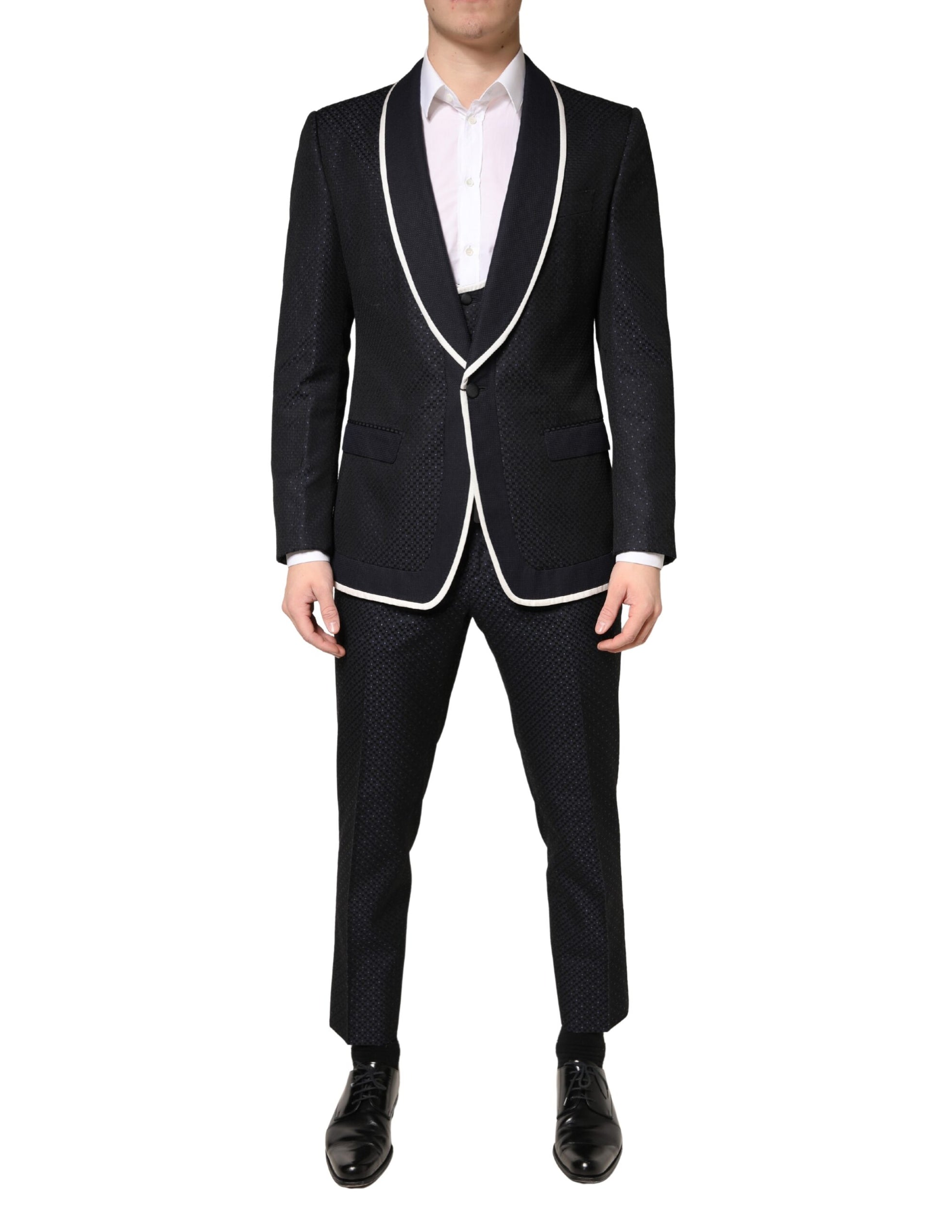 Dolce & Gabbana Black White Single Breasted SICILIA Men 3 Piece Suit