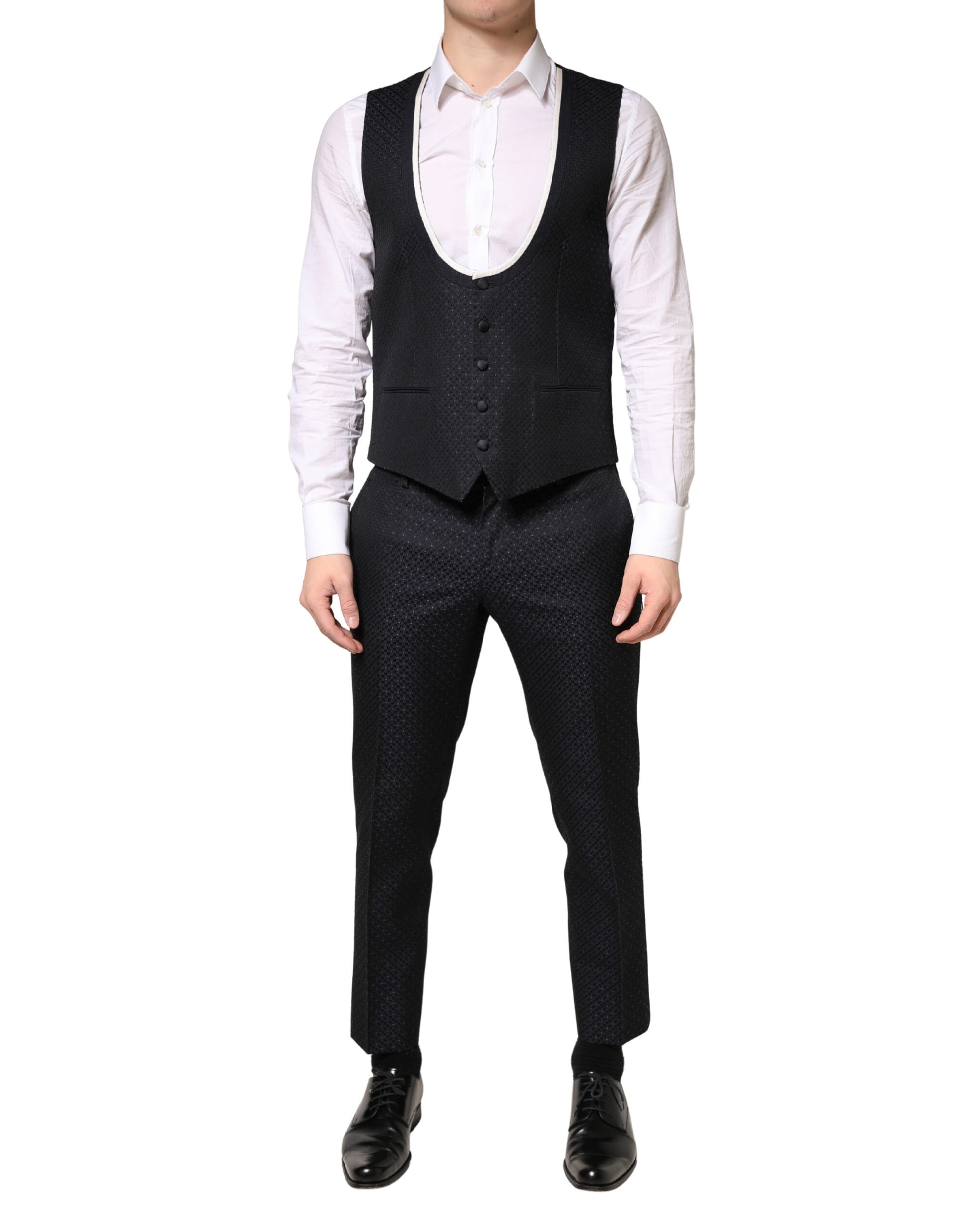 Dolce & Gabbana Black White Single Breasted SICILIA Men 3 Piece Suit