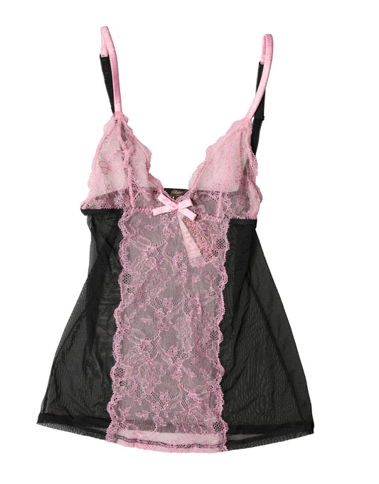 Roberto Cavalli Black Pink Floral Lace Lingerie Top Underwear