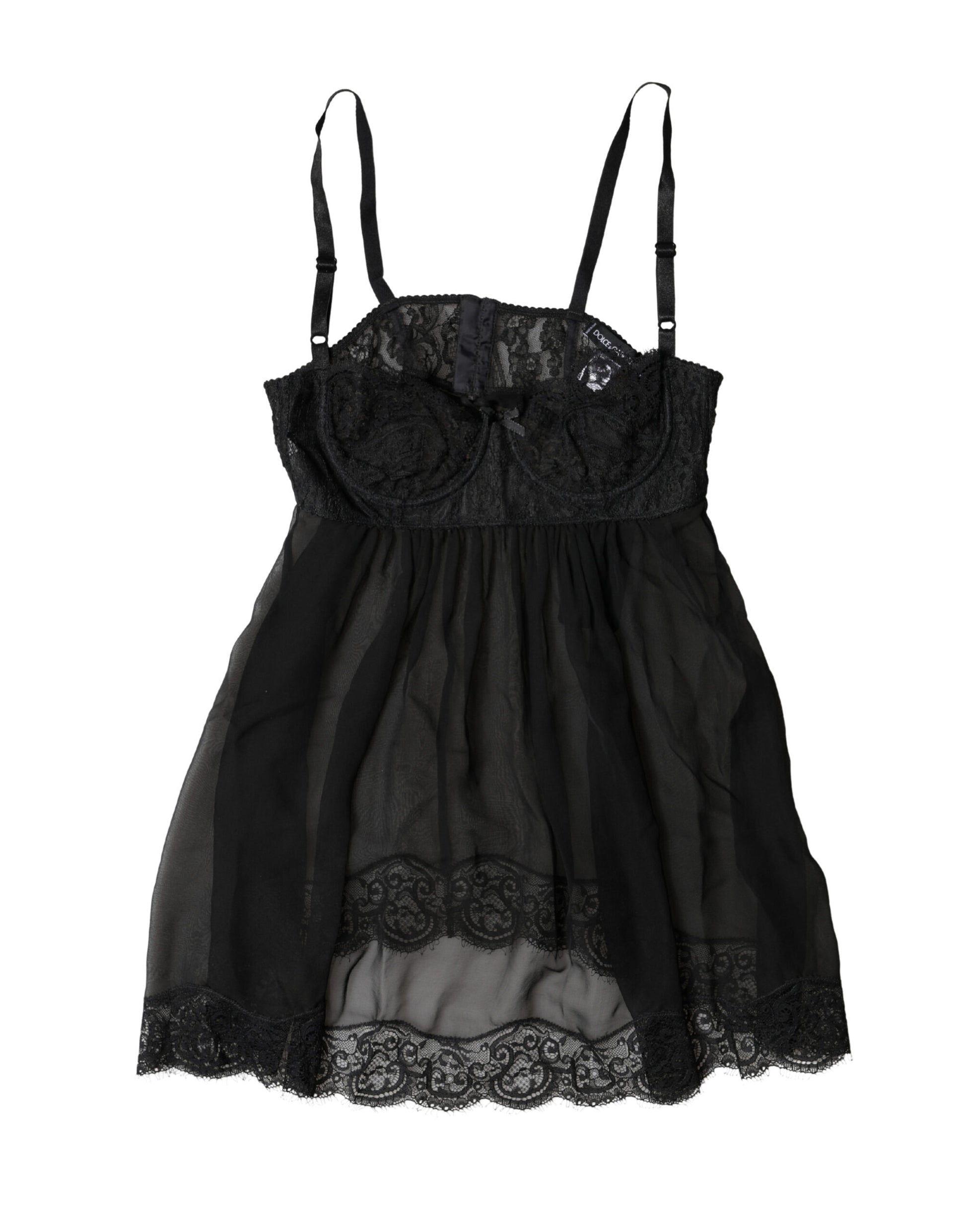 Dolce & Gabbana Black Silk Floral Lace Lingerie Top Underwear