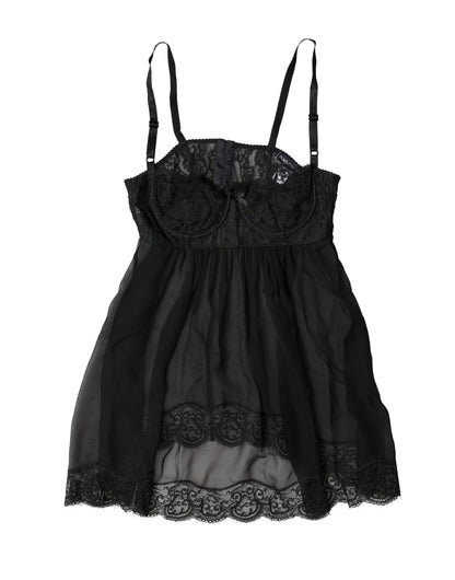 Dolce & Gabbana Black Silk Floral Lace Lingerie Top Underwear