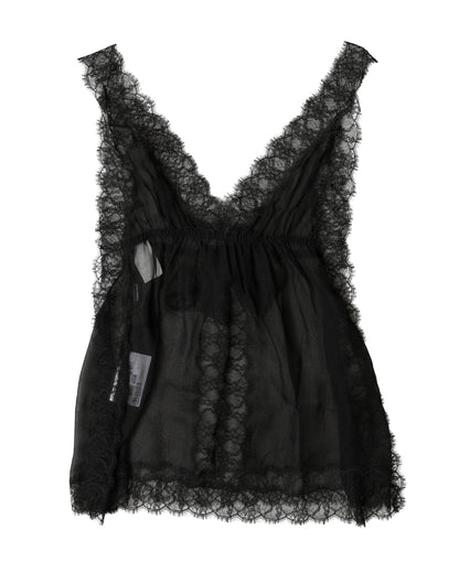 Dolce & Gabbana Black Silk Floral Lace Lingerie Top Underwear