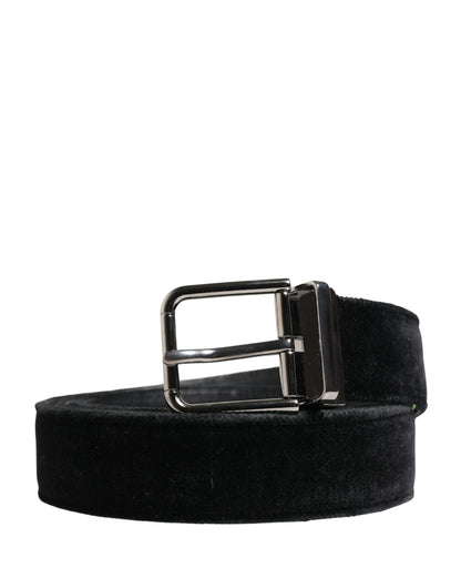 Dolce & Gabbana Black Suede Silver Tone Metal Buckle Men Belt
