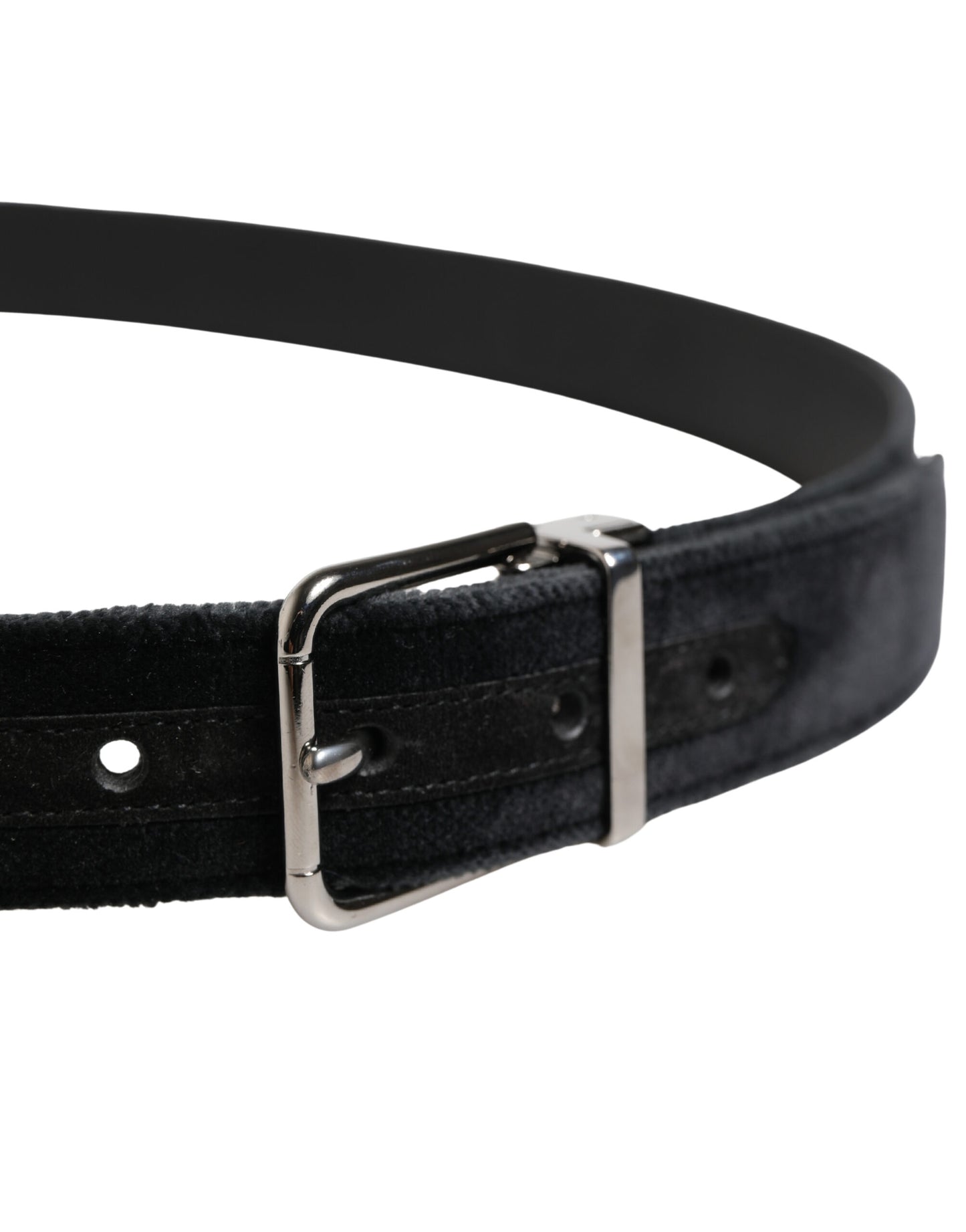 Dolce & Gabbana Black Suede Silver Tone Metal Buckle Men Belt