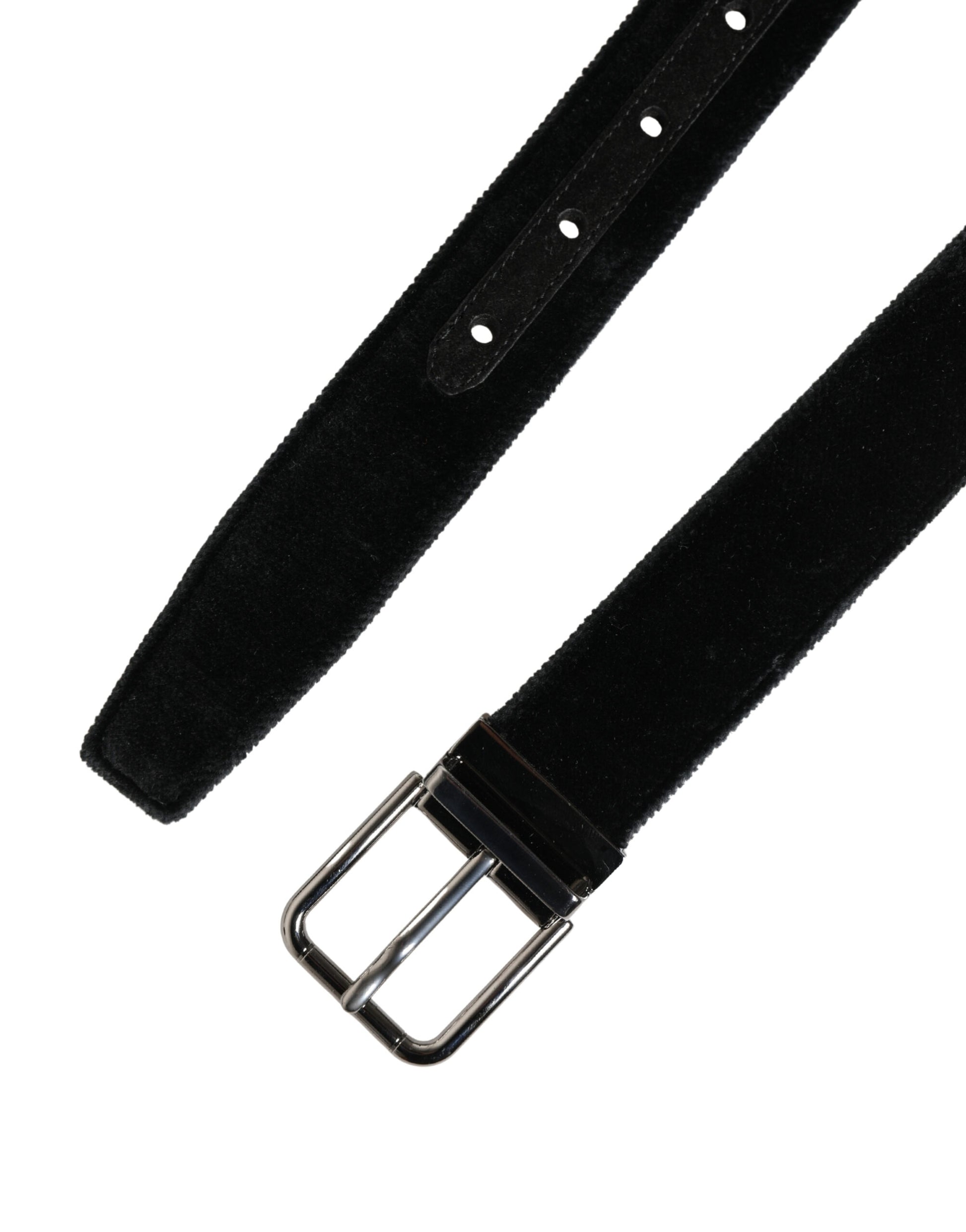 Dolce & Gabbana Black Suede Silver Tone Metal Buckle Men Belt